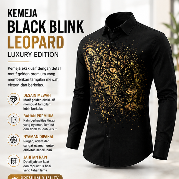 Kemeja Black Blink Leopard
