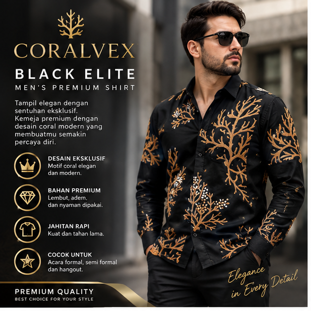 KEMEJA CORALVEX BLACK ELITE