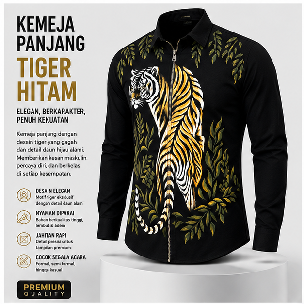 KEMEJA PANJANG TIGER HITAM