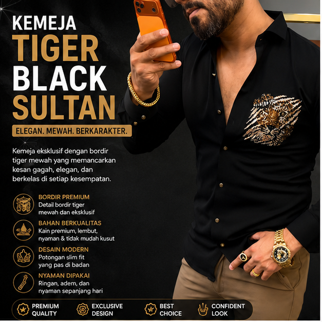 Kemeja Tiger Black Sultan
