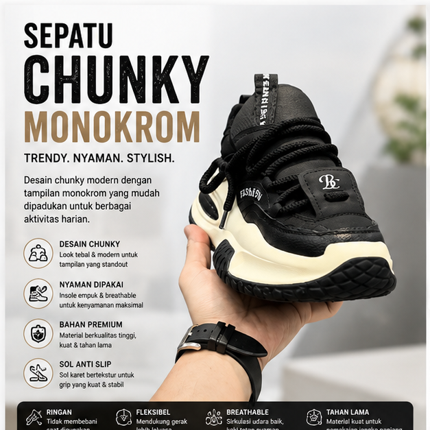 Sepatu Chunky Monokrom