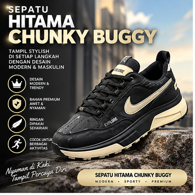 PRODUK SEPATU HITAM CHUNKY BUGGY