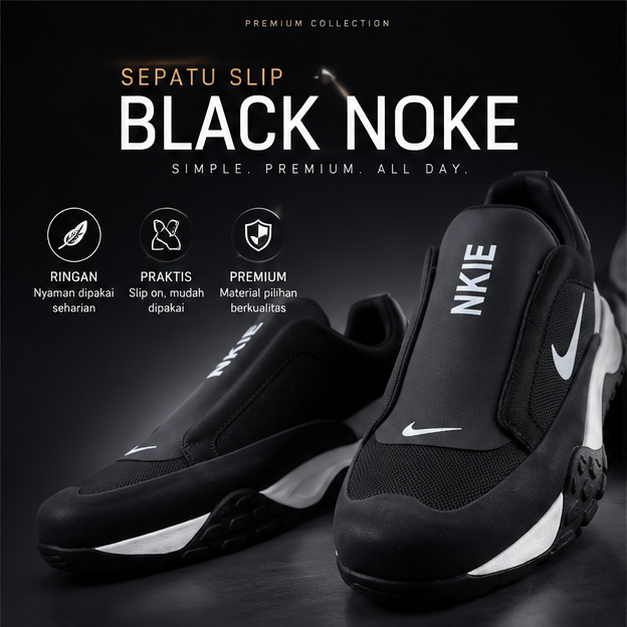 Sepatu Slip Black Noke